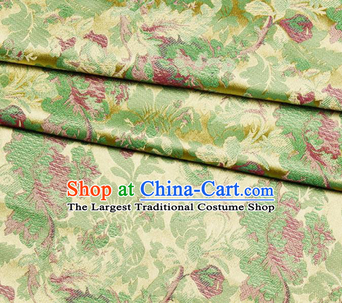 Asian Chinese Royal Green Peony Pattern Brocade Fabric Traditional Silk Fabric Kimono Material