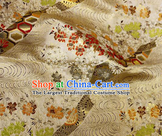 Asian Chinese Royal Cherry Blossom Pattern Golden Brocade Fabric Traditional Silk Fabric Kimono Material