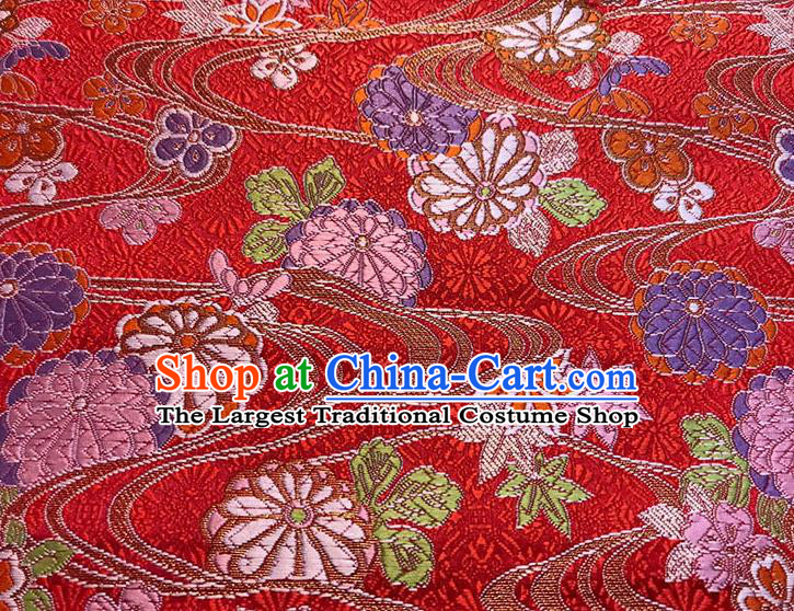Asian Chinese Royal Maple Leaf Pattern Red Brocade Fabric Traditional Silk Fabric Kimono Material