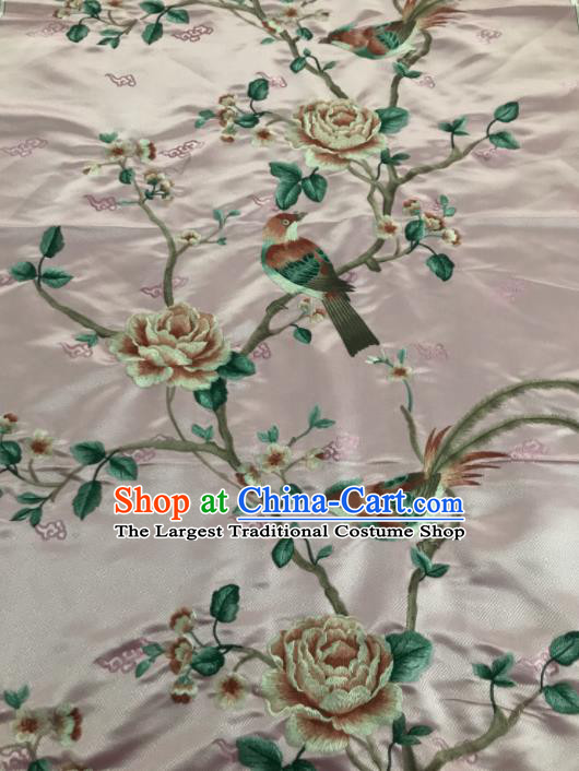 Asian Chinese Royal Embroidered Peony Birds Pattern Pink Brocade Fabric Traditional Cheongsam Silk Fabric Material