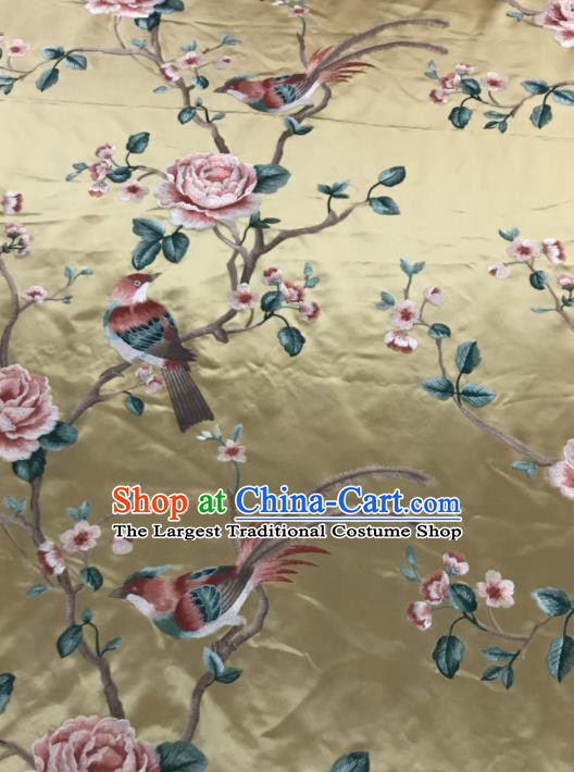 Asian Chinese Royal Embroidered Peony Birds Pattern Golden Brocade Fabric Traditional Cheongsam Silk Fabric Material