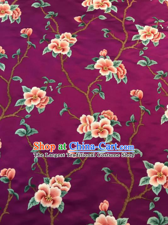 Asian Chinese Suzhou Embroidered Twine Peach Blossom Pattern Purple Silk Fabric Material Traditional Cheongsam Brocade Fabric