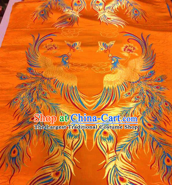 Asian Chinese Traditional Phoenix Pattern Yellow Nanjing Brocade Fabric Tang Suit Silk Material