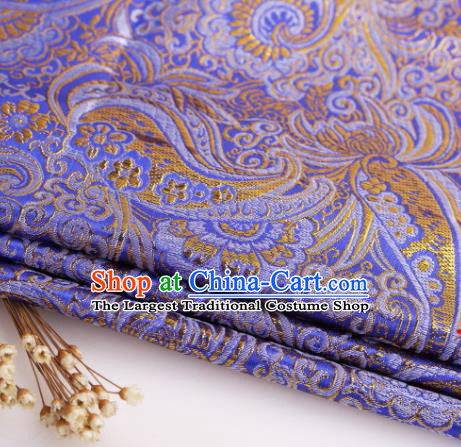 Asian Chinese Traditional Pipa Flowers Pattern Deep Blue Nanjing Brocade Fabric Tang Suit Silk Material
