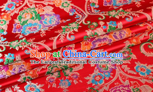 Asian Chinese Traditional Peony Pattern Red Nanjing Brocade Fabric Tang Suit Silk Material