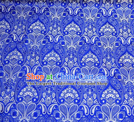 Asian Chinese Traditional Blue Satin Royal Pattern Brocade Fabric Tang Suit Silk Material