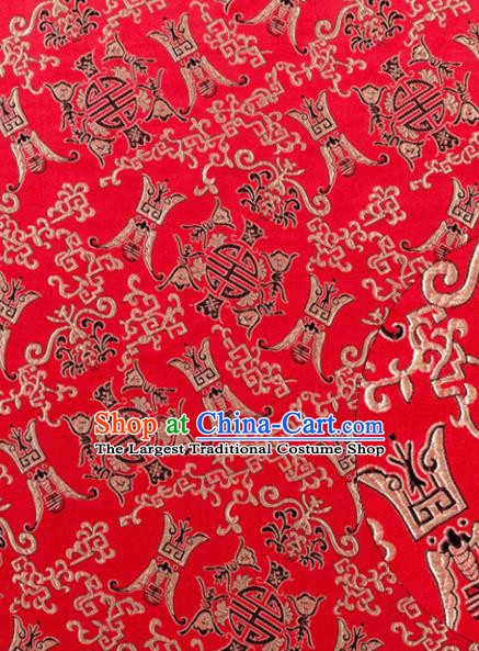 Asian Chinese Traditional Royal Longevity Pattern Red Satin Nanjing Brocade Fabric Tang Suit Silk Material