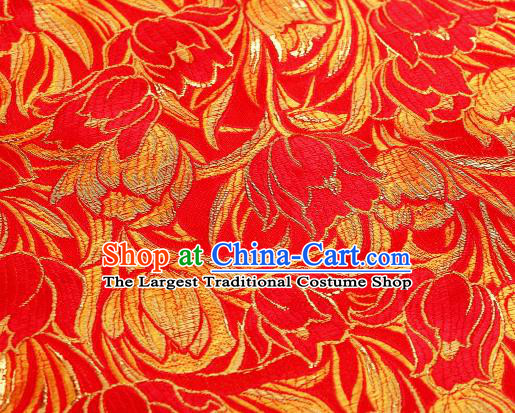 Asian Chinese Traditional Royal Tulip Pattern Red Satin Nanjing Brocade Fabric Tang Suit Silk Material