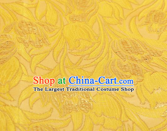 Asian Chinese Traditional Royal Tulip Pattern Yellow Satin Nanjing Brocade Fabric Tang Suit Silk Material