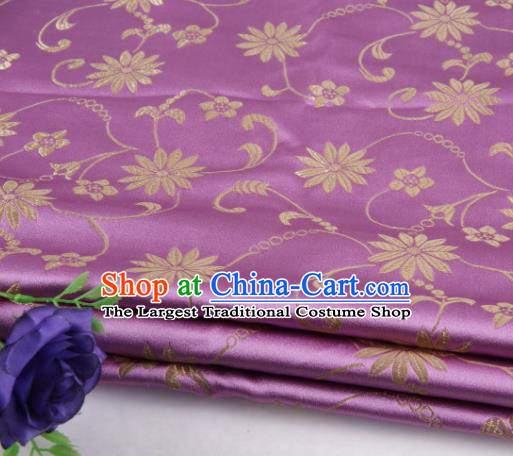 Asian Chinese Traditional Twine Lotus Pattern Violet Satin Brocade Fabric Tang Suit Silk Material