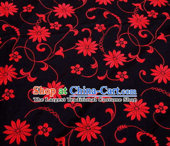 Asian Chinese Traditional Twine Lotus Pattern Black Satin Brocade Fabric Tang Suit Silk Material