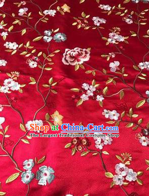 Asian Chinese Suzhou Embroidered Flowers Pattern Red Silk Fabric Material Traditional Cheongsam Brocade Fabric