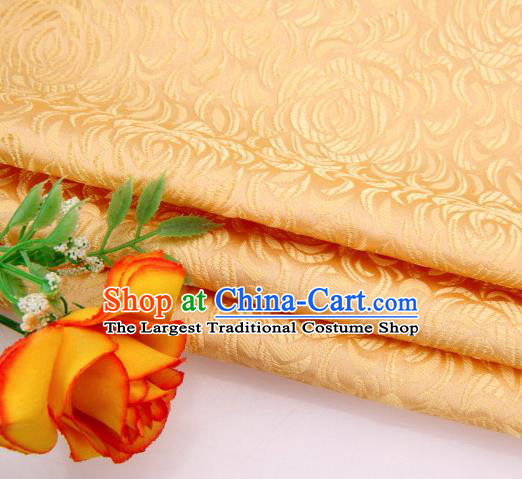 Asian Chinese Traditional Rose Pattern Yellow Satin Brocade Fabric Tang Suit Silk Material