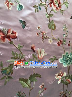 Asian Chinese Suzhou Embroidered Twine Peony Pattern Violet Silk Fabric Material Traditional Cheongsam Brocade Fabric