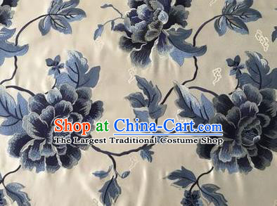 Asian Chinese Traditional Cheongsam Beige Brocade Fabric Suzhou Embroidered Peony Pattern Silk Fabric Material
