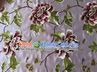Asian Chinese Traditional Cheongsam Violet Brocade Fabric Suzhou Embroidered Peony Pattern Silk Fabric Material