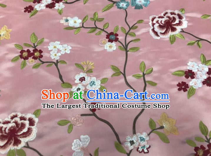 Asian Chinese Traditional Cheongsam Embroidered Flowers Pattern Pink Brocade Fabric Suzhou Silk Fabric Material