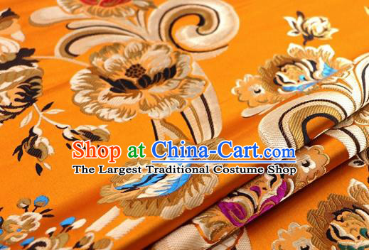 Asian Chinese Traditional Tang Suit Royal Flowers Pattern Golden Nanjing Brocade Fabric Silk Fabric Material