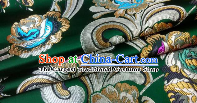Asian Chinese Traditional Tang Suit Royal Flowers Pattern Green Nanjing Brocade Fabric Silk Fabric Material