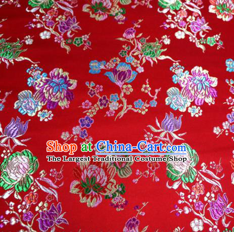 Asian Chinese Traditional Tang Suit Peony Pattern Red Nanjing Brocade Fabric Silk Fabric Material