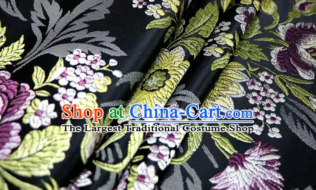 Asian Chinese Traditional Tang Suit Black Nanjing Brocade Fabric Royal Peony Pattern Silk Fabric Material