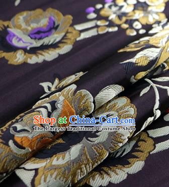 Asian Chinese Traditional Tang Suit Royal Flowers Pattern Deep Brown Nanjing Brocade Fabric Silk Fabric Material