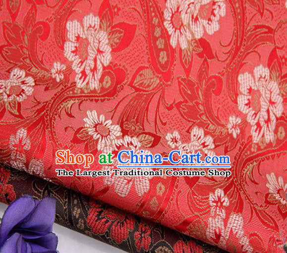 Asian Chinese Traditional Royal Lily Flowers Pattern Red Brocade Fabric Tang Suit Silk Fabric Material