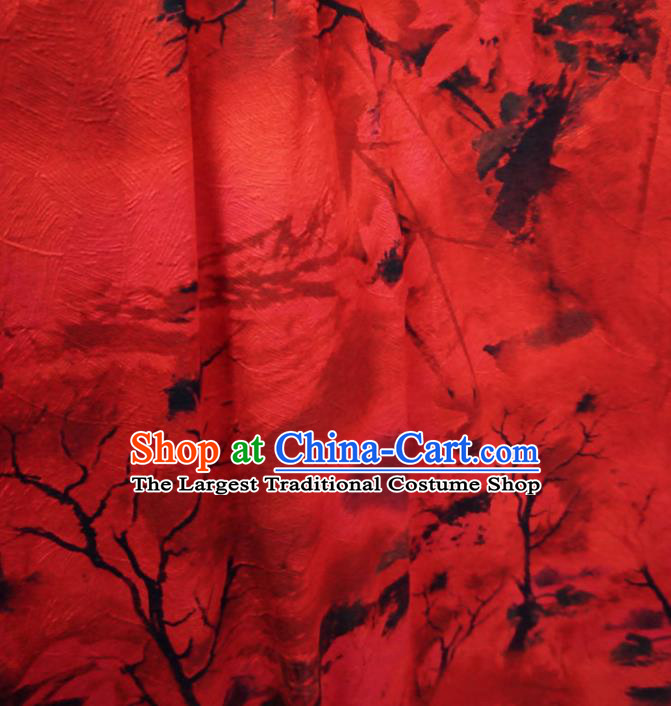 Asian Chinese Traditional Watered Gauze Fabric Branch Pattern Red Satin Tang Suit Silk Material
