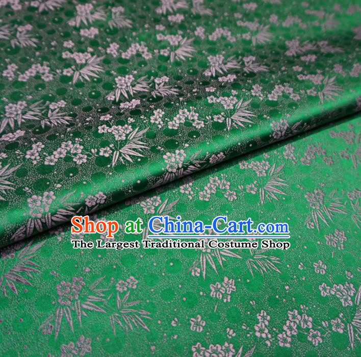 Asian Chinese Traditional Green Brocade Fabric Plum Blossom Bamboo Pattern Tang Suit Silk Material