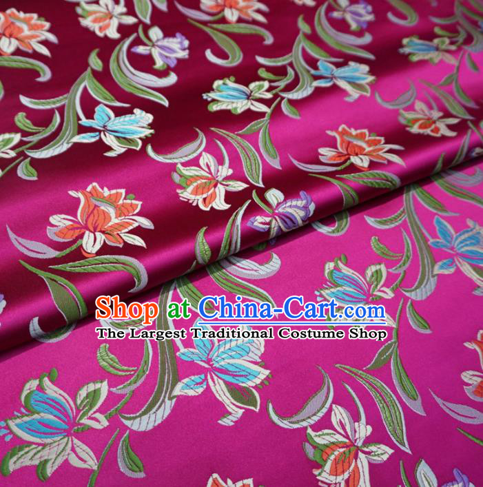 Asian Chinese Traditional Satin Fabric Classical Flowers Pattern Rosy Brocade Tang Suit Silk Material