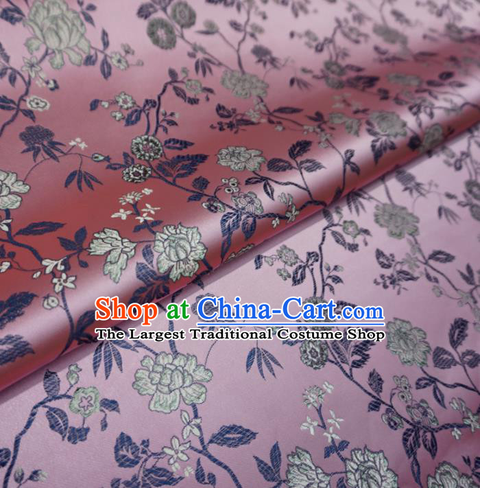 Asian Chinese Traditional Satin Fabric Classical Peony Pattern Pink Brocade Tang Suit Silk Material