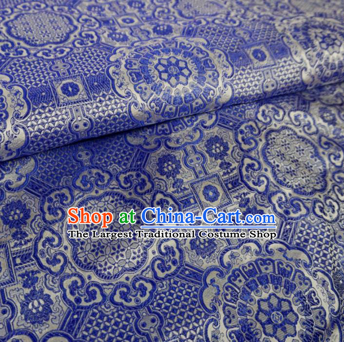 Asian Chinese Classical Design Pattern Blue Brocade Traditional Cheongsam Satin Fabric Tang Suit Silk Material