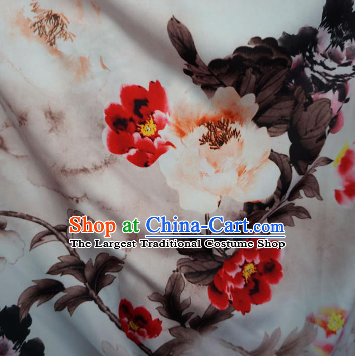 Asian Chinese Printing Peony Design Pattern Brocade Traditional Cheongsam Satin Fabric Tang Suit Silk Material