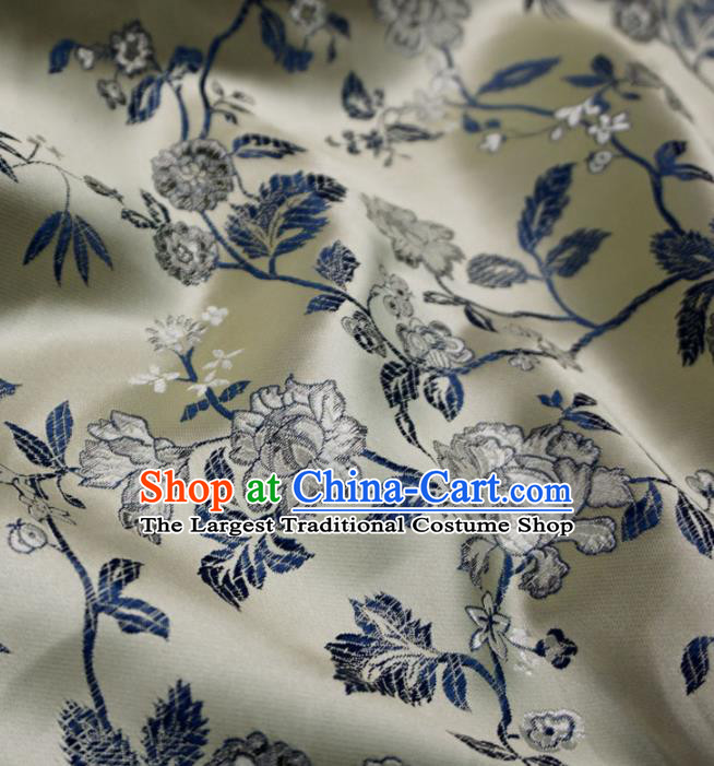 Asian Chinese Classical Peony Design Pattern Champagne Brocade Traditional Cheongsam Satin Fabric Tang Suit Silk Material