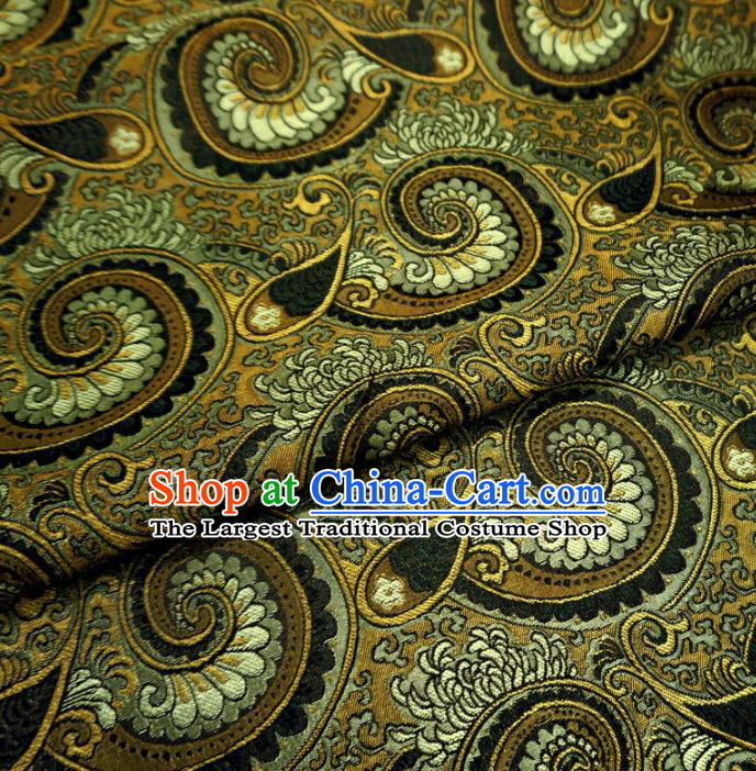 Asian Chinese Classical Conch Design Pattern Golden Brocade Traditional Cheongsam Satin Fabric Tang Suit Silk Material