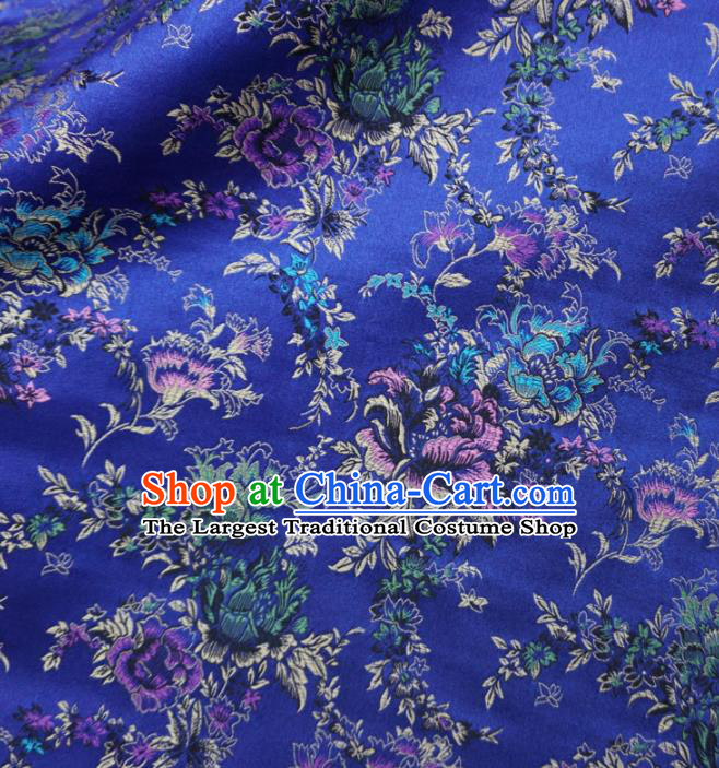 Asian Chinese Classical Peony Design Pattern Royalblue Brocade Traditional Cheongsam Satin Fabric Tang Suit Silk Material