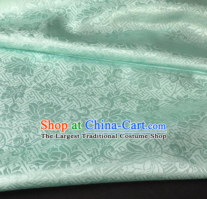 Asian Chinese Classical Scroll Lotus Design Pattern Light Blue Brocade Traditional Cheongsam Satin Fabric Tang Suit Silk Material