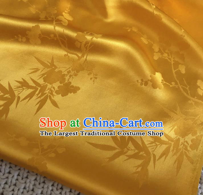 Asian Chinese Classical Plum Blossom Bamboo Design Pattern Yellow Brocade Traditional Cheongsam Satin Fabric Tang Suit Silk Material