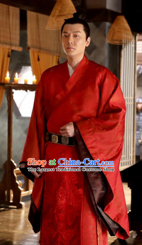 Chinese Drama The Story Of MingLan Ancient Red Robe Song Dynasty Military Officer Embroidered Costume for Men