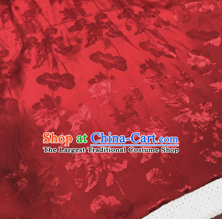 Asian Chinese Classical Lotus Design Pattern Red Brocade Traditional Cheongsam Satin Fabric Tang Suit Silk Material