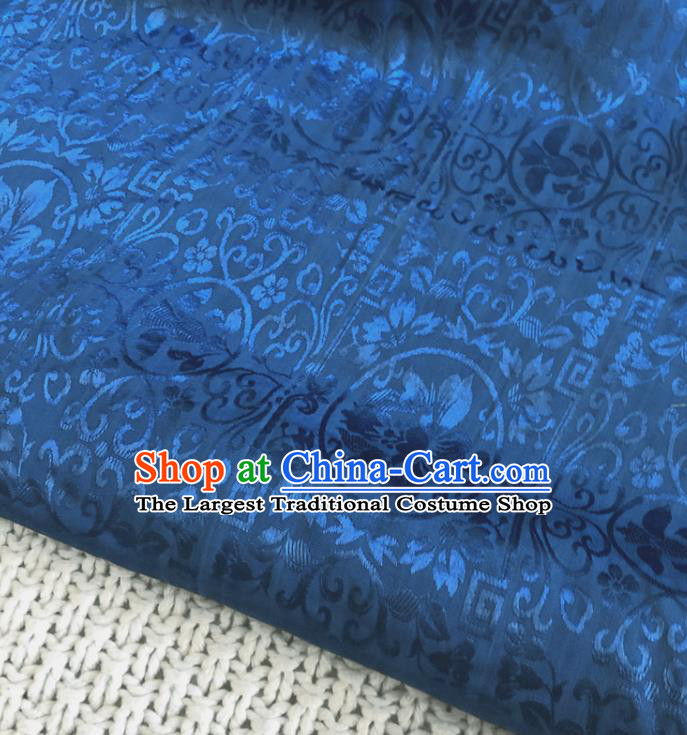Asian Chinese Classical Design Pattern Deep Blue Brocade Traditional Cheongsam Satin Fabric Tang Suit Silk Material