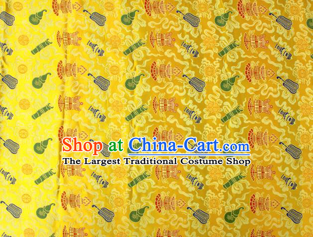 Asian Chinese Classical Calabash Design Pattern Yellow Brocade Traditional Cheongsam Satin Fabric Tang Suit Silk Material