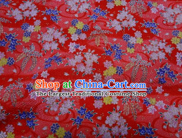 Asian Traditional Classical Oriental Cherry Pattern Red Tapestry Satin Brocade Fabric Japanese Kimono Silk Material