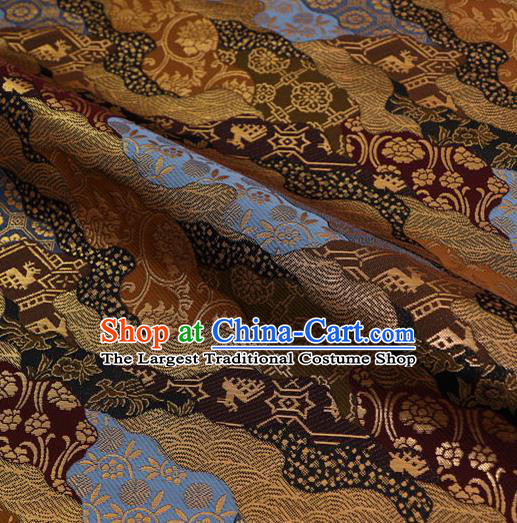 Asian Traditional Classical Pattern Black Tapestry Satin Nishijin Brocade Fabric Japanese Kimono Silk Material
