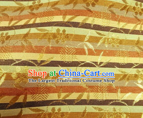 Asian Traditional Classical Bamboo Leaf Pattern Golden Tapestry Satin Nishijin Brocade Fabric Japanese Kimono Silk Material