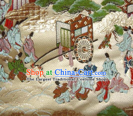 Asian Traditional Classical Sinzone Pattern Golden Tapestry Satin Nishijin Brocade Fabric Japanese Kimono Silk Material