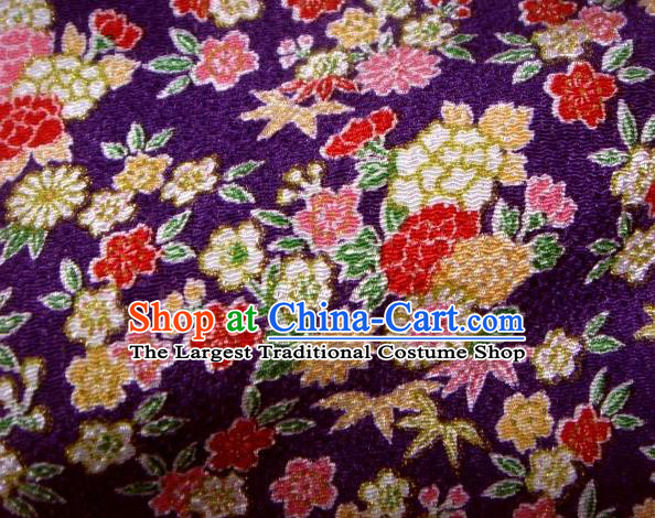 Asian Traditional Classical Daisy Pattern Purple Brocade Tapestry Satin Fabric Japanese Kimono Silk Material