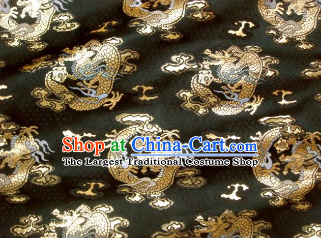 Asian Traditional Kimono Classical Dragon Pattern Black Nishijin Brocade Tapestry Satin Fabric Japanese Silk Material