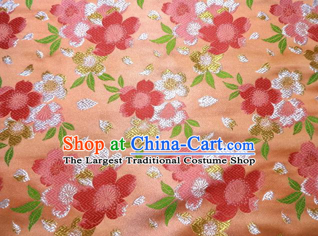 Asian Traditional Kimono Classical Sakura Pattern Orange Nishijin Brocade Tapestry Satin Fabric Japanese Silk Material