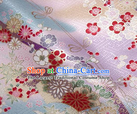 Asian Traditional Kimono Classical Sakura Pattern Light Purple Nishijin Brocade Tapestry Satin Fabric Japanese Silk Material